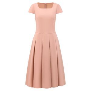 Women's Flare Dress Square Neck Business Work A Line Pleated Dress Pink